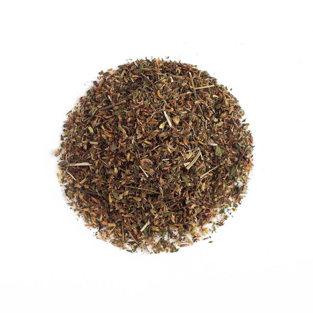 Positively Botanicals Organic Red Clover Blossom herbal supplement, showcasing dried loose blossoms and leaves for natural wellness support.