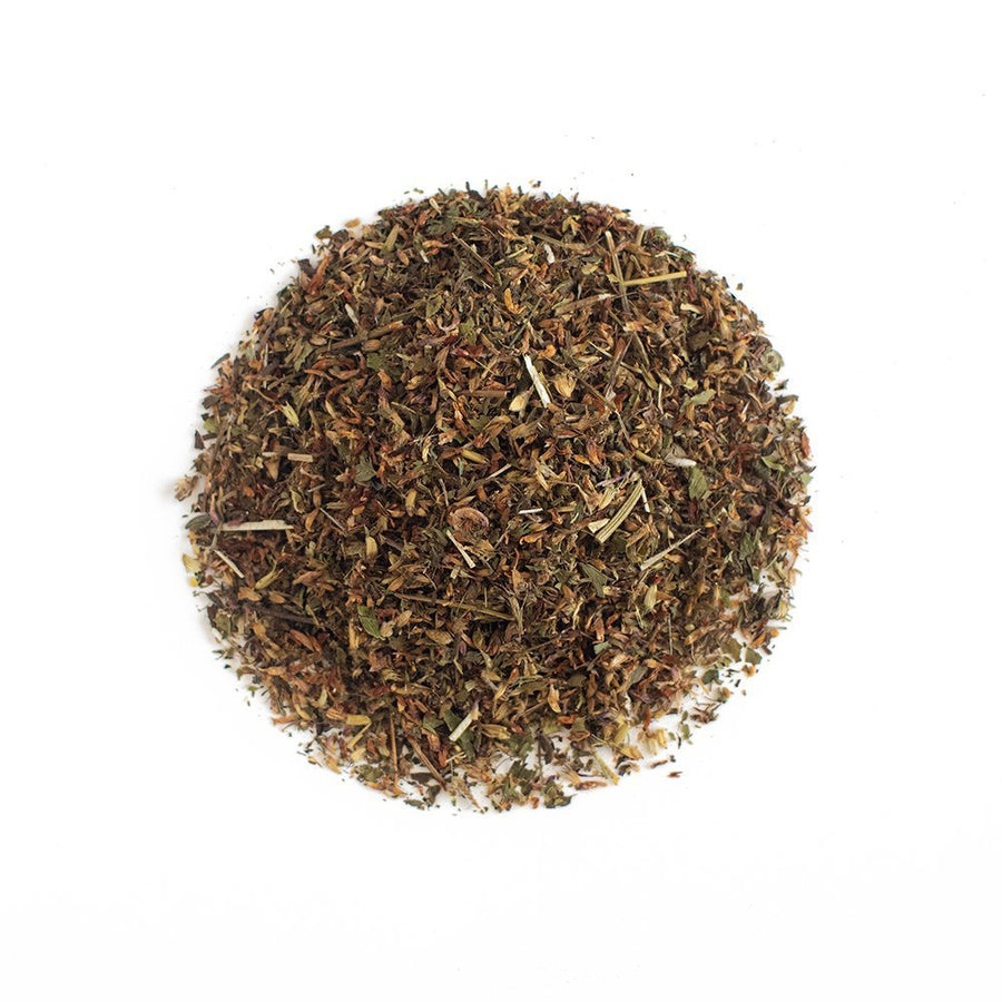 Positively Botanicals Organic Red Clover Blossom herbal supplement, showcasing dried loose blossoms and leaves for natural wellness support.