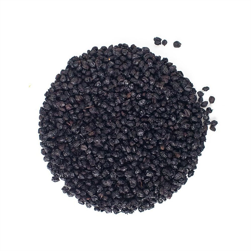 Positively Botanicals Organic Elderberries, dried whole berries naturally caffeine-free, ideal for herbal infusions and wellness tea blends.
