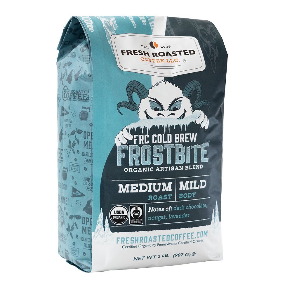Fresh Roasted Coffee Frostbite Cold Brew, 2 lb bag, organic artisan blend with rich dark chocolate and lavender notes.