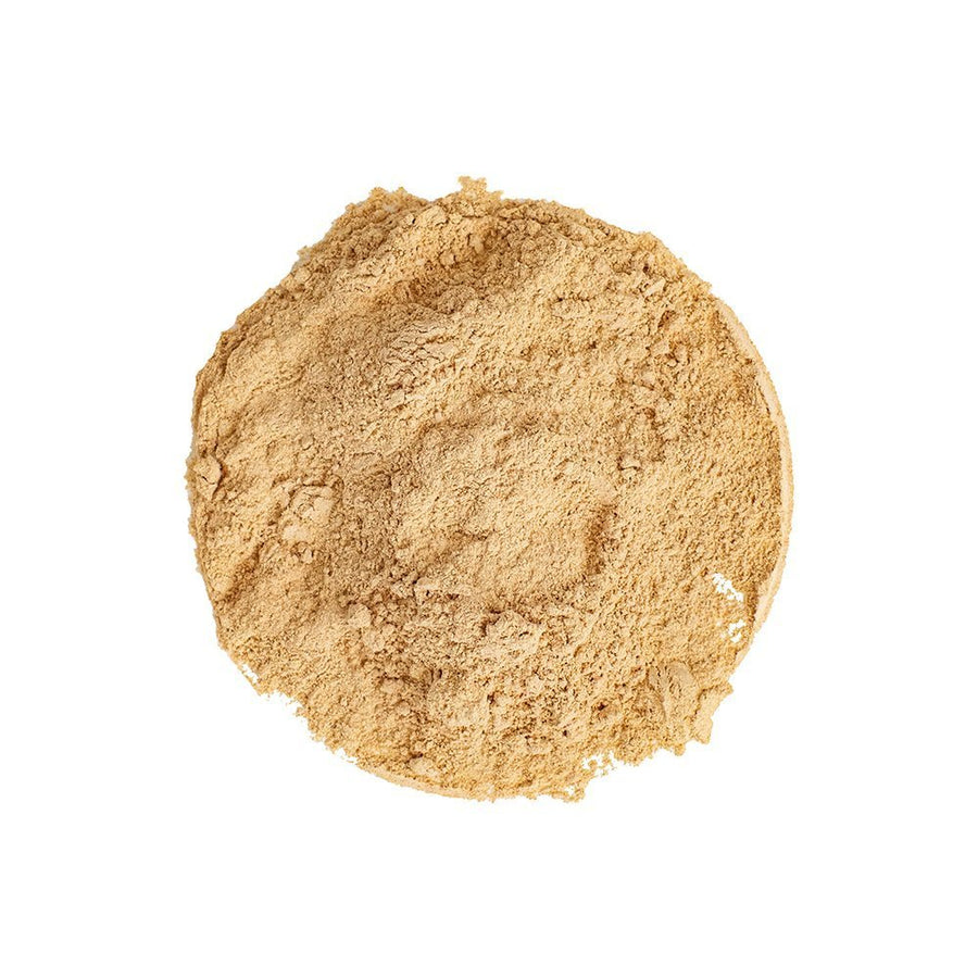 Positively Botanicals Organic Maca herbal supplement powder, finely ground with natural beige color for daily wellness support.