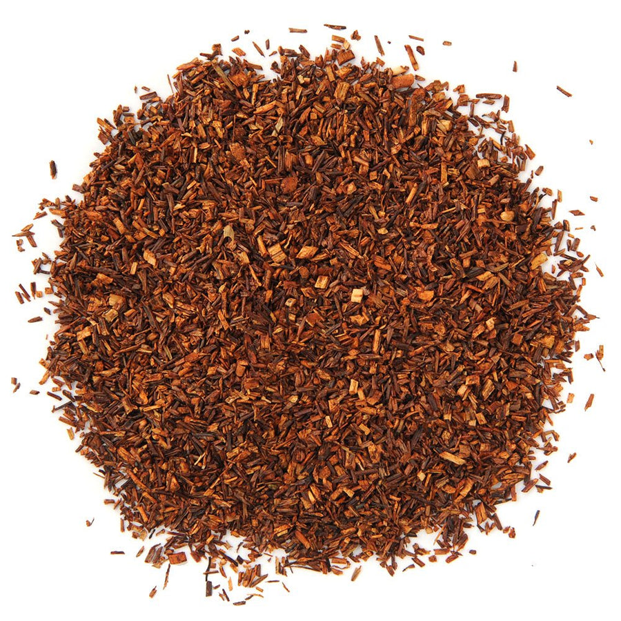 Positively Tea Company Organic Rooibos loose leaf tea, showcasing its rich red color and naturally sweet, earthy aroma.

