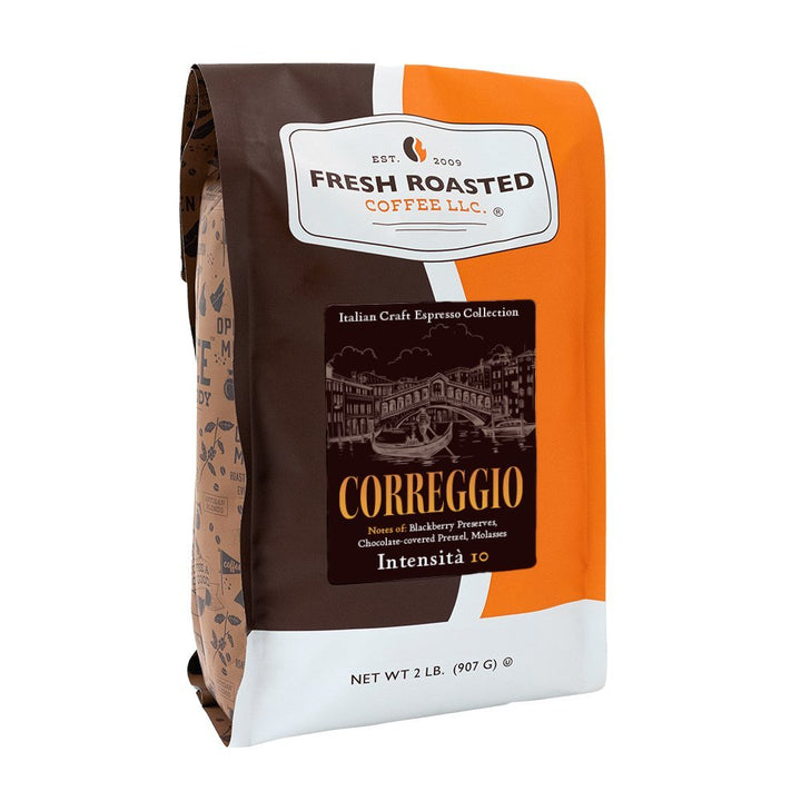 Fresh Roasted Coffee Correggio espresso beans, 2-pound bag, Italian craft espresso collection with deep, bold flavors.
