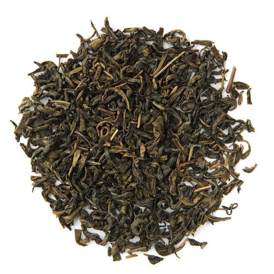 Organic Jasmine green tea loose leaf blend, delicately scented with jasmine blossoms for a floral, aromatic flavor.