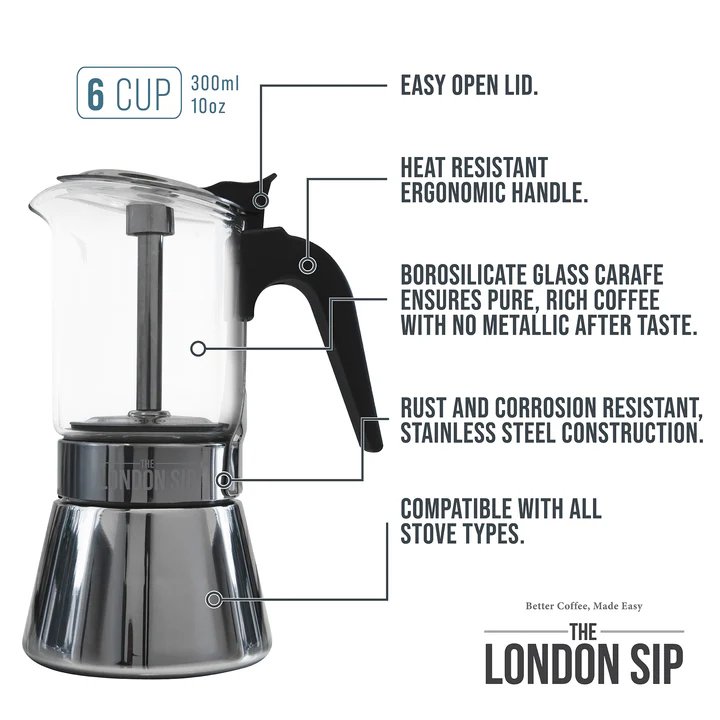 London Sip® Glass Top Espresso Maker