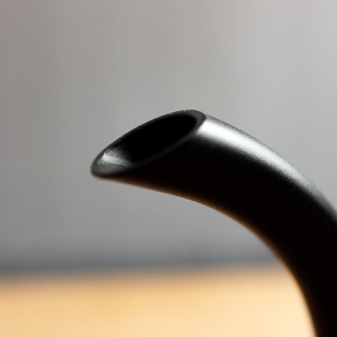 Close up of spout on Hario V60 Buono Coffee Drip Kettle.
